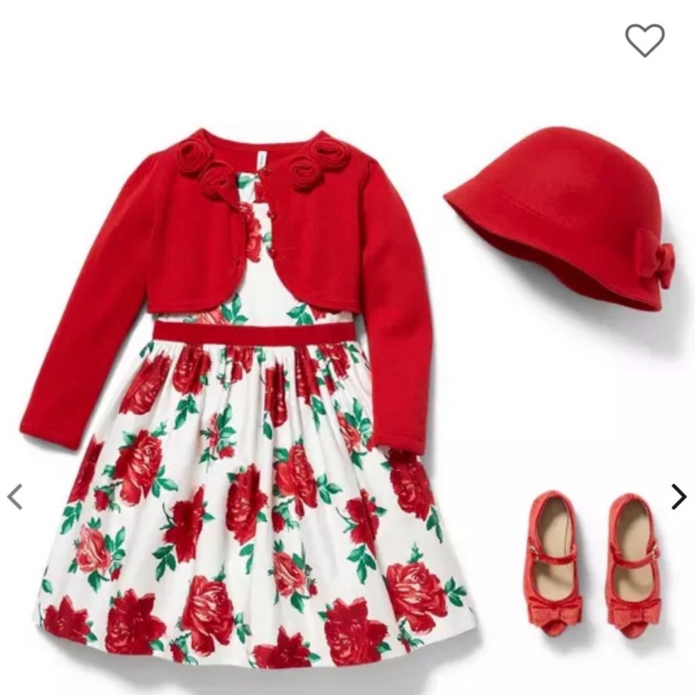 Janie and Jack Girls Size 3 Red White Floral Holiday Christmas Dress